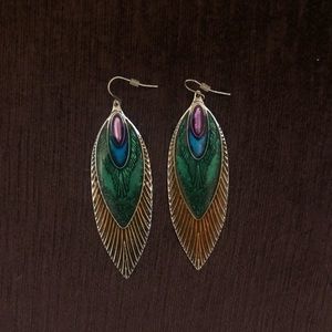 Colorful metal feather earrings